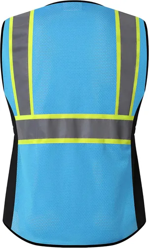 Miniatura 6 de Chaleco de seguridad para mujeres, chaleco de trabajo reflectante de alta visibilidad con 9 bolsillos múltiples y cremallera Azul