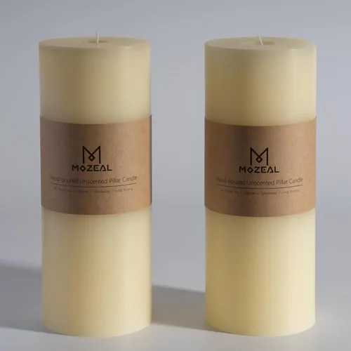 Miniatura 66 de MOZEAL Velas grandes sin perfume vertidas a mano de 3 x 8 pulgadas, sin humo, juego de 2, combustión lenta, sin goteo, aproximadamente 150 horas