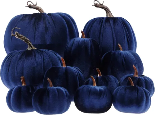Gresorth 12 calabazas artificiales grandes de terciopelo para Halloween, hechas a mano, decoración de centro de mesa de cosecha de otoño, para el