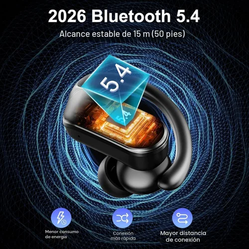 Miniatura 5 de Auriculares inalámbricos, auriculares deportivos Bluetooth 5.4 IPX8 impermeables, 70H con sonido de graves profundos, 4 micrófonos ENC