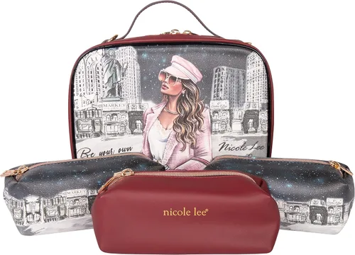 Miniatura 17 de Nicole Lee Juego de bolso cruzado de viaje con 3 bolsas de maquillaje con estampado de moda, organizador de artículos de tocador para mujer
