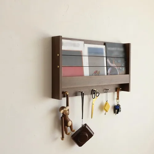 Miniatura 7 de HIHELO Estantería de madera para libros con gancho, estantería de madera para colgar en la pared, estante de almacenamiento de revistas de pared