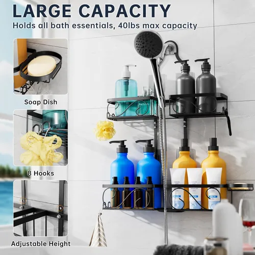 Miniatura 4 de Organizador de ducha de acero inoxidable para cabezales de ducha de mano, organizador de ducha que nunca se oxida, estante organizador de baño