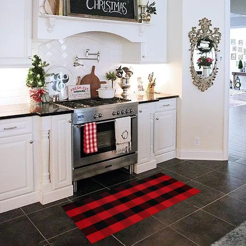 Miniatura 4 de Alfombra de Navidad a cuadros para exteriores, 2 x 4 pies 3 pulgadas, rojo y negro, alfombra de área para interiores y exteriores, alfombra de capas