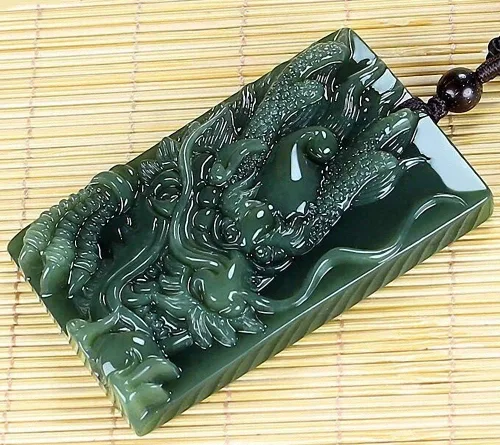 Miniatura 6 de China Natural Hetian Green Jade Nefrita Tallado Fengshui Zodiaco Dragón Bestia Colgante Amuleto Dragón 3#