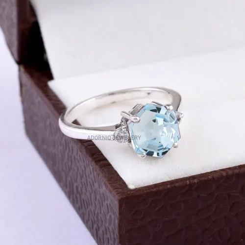 Miniatura 11 de Anillo de plata de ley 925 para mujer, anillo de diamantes de imitación de aguamarina de plata esterlina, anillo Art Deco de marzo, piedra natal