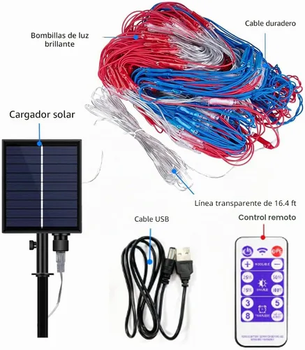 Miniatura 6 de Luces solares de bandera estadounidense, 420 luces LED impermeables de red de bandera estadounidense, decoraciones del día de la independencia, 8