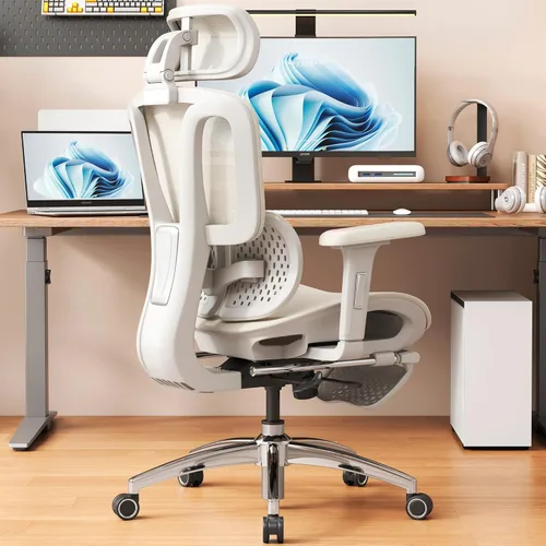 Miniatura 11 de Vonesse Silla de oficina ergonómica con reposapiés, sillas de escritorio con reposacabezas y reposabrazos ajustables 3D, silla de juegos de Gris