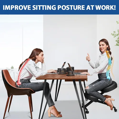 Miniatura 5 de Silla ergonómica de oficina, taburete ajustable en altura con cojines de espuma gruesos y ruedas deslizantes suaves para mejorar la postura