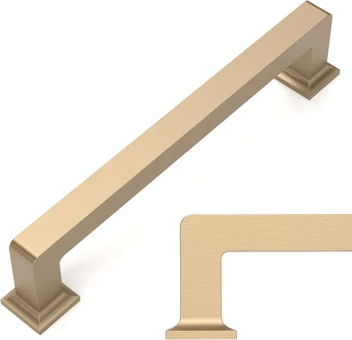 Miniatura 52 de Amerdeco - Paquete de 10 tiradores de latón cepillado para armarios con orificio central de 3 pulgadas (76 mm), tiradores para armarios de cocina