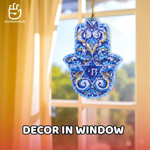 Miniatura 5 de Adorno de mano de Hamsa, regalo de Judaica, estrella de David Hanukkah, decoración de pared de Hamsa, regalos de Hanukkah, adorno para automóvil