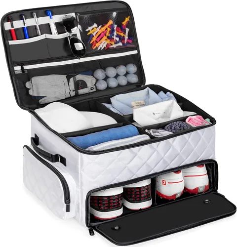 Miniatura 8 de PGmoon Organizador de maletero de golf de 2 capas, organizador de almacenamiento de carrito de golf con compartimento ventilado individual para 2