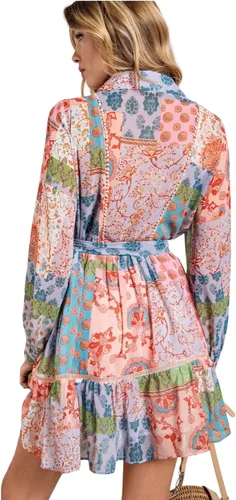 Miniatura 6 de Vestido camisero de manga larga con estampado de flores multicolor