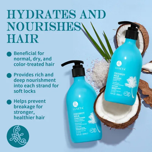 Miniatura 4 de L LUSETA Champú y acondicionador de leche de coco, nutritivo e hidratante para el cabello, sin sulfatos ni parabenos, queratina y seguro