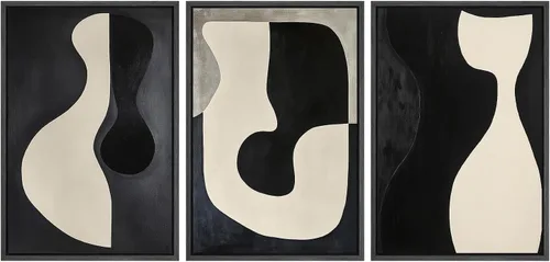 Miniatura 123 de SIGNWIN Lienzo enmarcado para pared, juego de arte de collage de hojas transparentes en blanco y negro, ilustraciones de naturaleza silvestre, arte