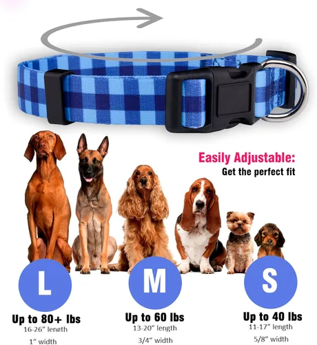 Miniatura 3 de Native Pup Collar de perro a cuadros, leñador rojo, tartán, azul, rosa, ajustable para perros grandes y pequeños (azul, grande)