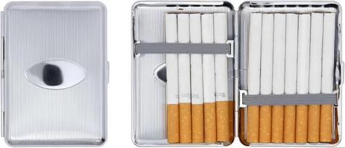 Miniatura 15 de Juego de 2 cajas de cigarrillos compactas chapadas en metal tamaño King con bandas elásticas (pergamino victoriano dorado)