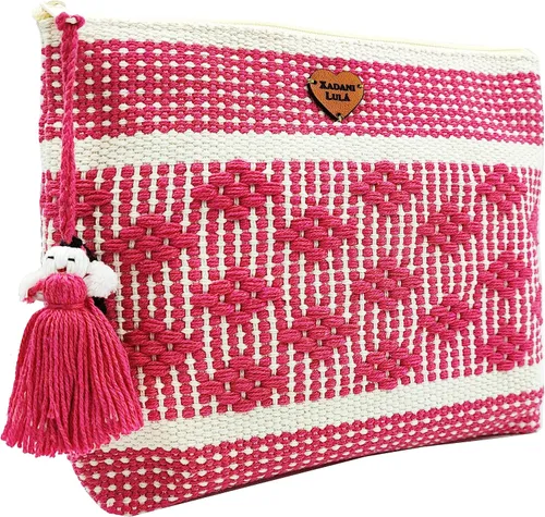 Bolsas de maquillaje, Cosmetiquera Artesanal de Telar. Souvenir & Regalo Mexicano. Regalo Oaxaca. Bolsas hechas a mano de Oaxaca México. (Beige y
