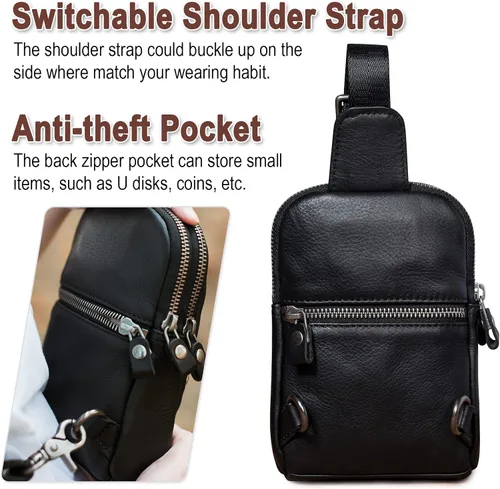 Miniatura 5 de CENUNCO Bolso bandolera de cuero genuino para mujer, bolso cruzado de cuero pequeño para teléfono, estilo remache, estilo remache, bolso negro