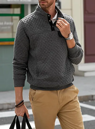 Miniatura 8 de JMIERR Sudadera acolchada para hombre, casual, de manga larga, cuello alto, con botones