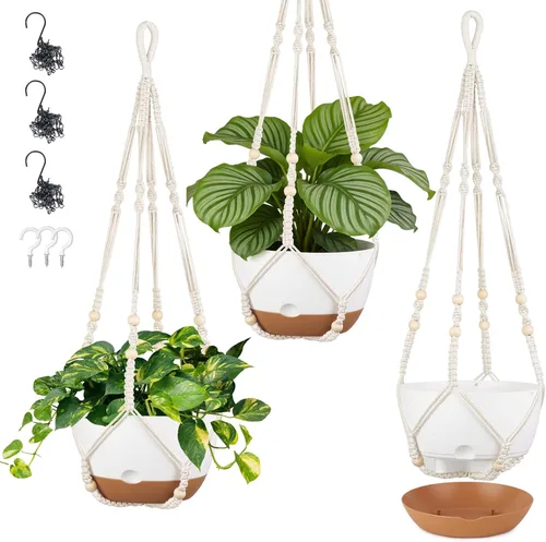 Mkono Juego de macetas colgantes de 3 a 10 pulgadas para plantas de interior con riego automático, maceta colgante al aire libre con colgadores de