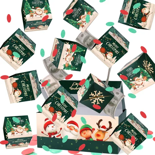 Miniatura 12 de Caja de regalo explosiva sorpresa de Navidad de BABORUI para dinero, caja de regalo explosiva de Navidad con confeti, caja sorpresa desplegable
