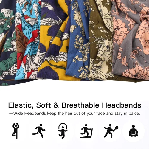 Miniatura 7 de Diademas anchas para mujeres y niñas, diadema bohemia con estampado floral, turbante nudo, diadema para entrenamiento, bandas para el cabello