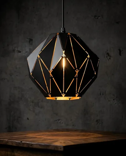 Miniatura 2 de Lámpara colgante industrial vintage negra de 7.9 pulgadas Geometric Diamond Ceiling Hanging Light Fixture, Metal E26 Pendant Lamp for Kitchen