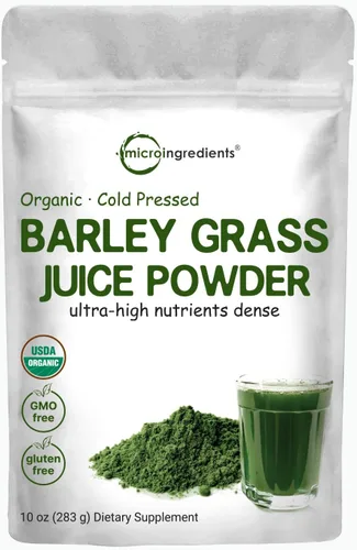 Micro Ingredients Jugo de hierba de cebada orgánica en polvo, 10 onzas, prensado en frío, cultivado en Estados Unidos, vitaminas inmunológicas,
