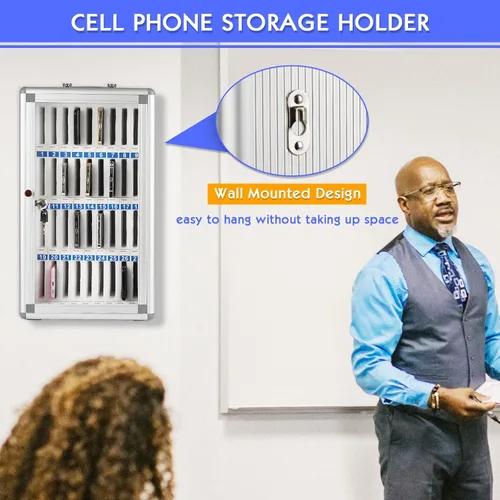 Miniatura 3 de Gabinete de almacenamiento para teléfonos celulares con 36 ranuras, de aleación de aluminio, para montaje en la pared con cerradura, se puede llevar