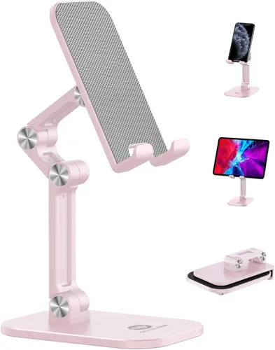 OCYCLONE Soporte para teléfono, soporte plegable para celular con altura y ángulo ajustables para escritorio, soporte para iPhone más alto Rosa
