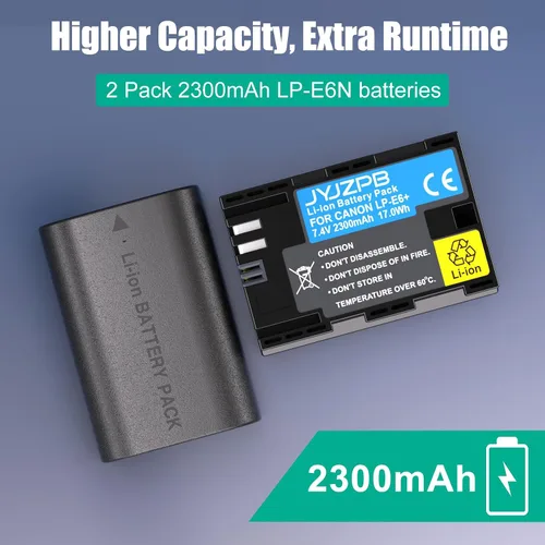 Miniatura 2 de JYJZPB Paquete de 2 baterías LP-E6N compatibles con cámaras Canon EOS R R5 R6 R7 90D 60D 70D 80D 5D II, 5D III, 5D Mark IV, 6D, 6D II, 7D, 7D II