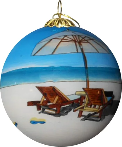 Miniatura 6 de Adorno navideño de vidrio soplado Sillas de playa Florida Pintado a mano en el interior Arte original Incluye caja de regalo