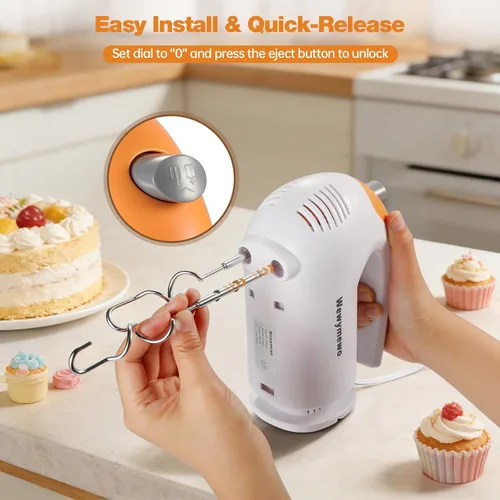 Miniatura 5 de Batidora de mano eléctrica de 5 velocidades de 300 W con 3 cuencos de mezcla de anidación gruesos, tazas y cucharas medidoras, mezclador completo