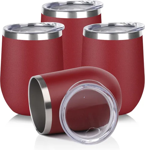 Miniatura 21 de DOMICARE - Juego de 8 vasos de vino de 12 onzas con tapa, hechos de acero inoxidable con aislamiento al vacío de doble pared, color celeste Azul