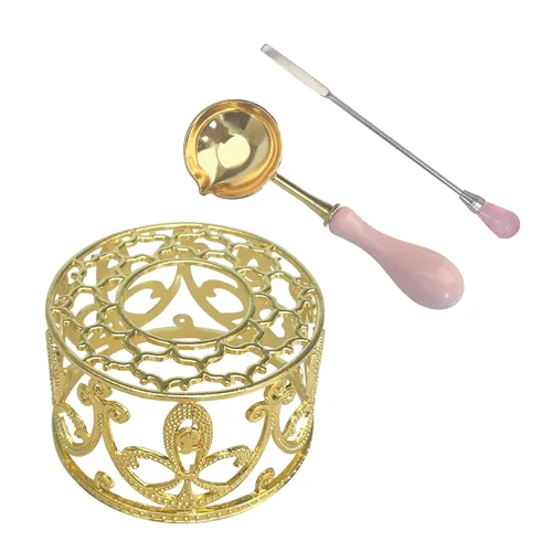 Miniatura 9 de Kit de calentador de sellos de cera de metal con cuchara y varilla de agitación, para sello de cera de boda