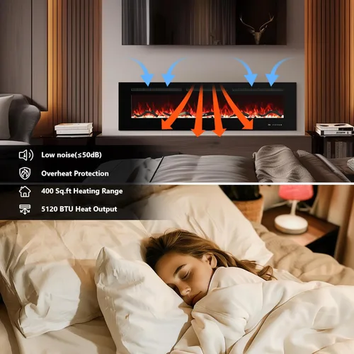 Miniatura 6 de Chimenea eléctrica de 48 pulgadas para empotrar y colocar en la pared, insertos de chimenea eléctrica con control remoto y pantalla táctil, 169