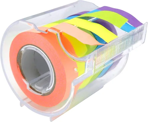 Miniatura 5 de Rollo de notas adhesivas 4A, 2 rollos adhesivos completos con dispensador y 2 rollos de recambio, 0.4 x 315 pulgadas, 5 colores brillantes, cinta 2