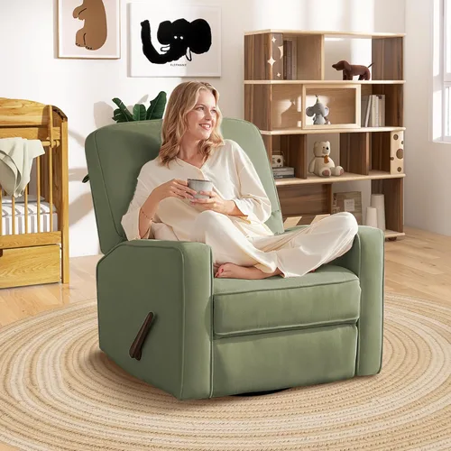 Miniatura 11 de Tbfit Silla reclinable giratoria de 360°, mecedora de guardería con soporte lumbar para dormitorio, cómodo sillón tapizado con almohadas y Beige
