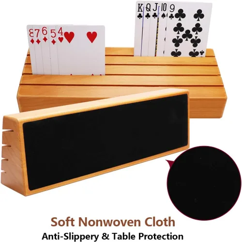 Miniatura 5 de Exqline Juego de 2 soportes de madera para naipes para niños, personas mayores y adultos, 9.84 pulgadas 3.1 pulgadas, lo suficientemente portátil
