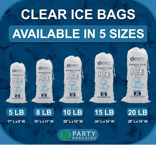 Miniatura 5 de Party Bargains Bolsas de hielo de plástico con cordón de 15 libras, 600 unidades, 24 x 14 pulgadas, bolsas de almacenamiento de hielo duraderas