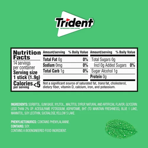 Miniatura 3 de Trident Goma de mascar de menta verde sin azúcar, 3 paquetes de 14 piezas (42 piezas en total)