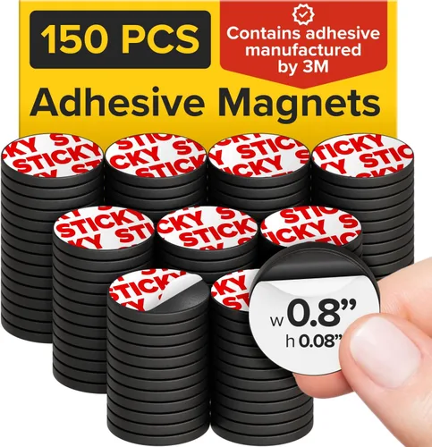 Miniatura 10 de Imanes flexibles redondos hiperadhesivos con respaldo adhesivo, (100 puntos magnéticos de 0.8 x 0.08 pulgadas) para pizarra blanca, nevera