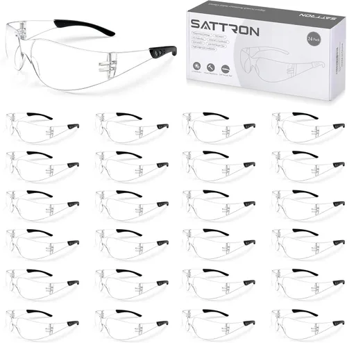 Gafas de seguridad transparentes 24 unidades, gafas protectoras de policarbonato con patillas de goma ANSI Z87.1, resistentes a los arañazos,