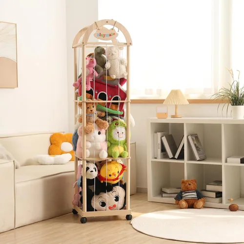 Organizador grande de almacenamiento de animales de peluche, 61 pulgadas de alto de madera de alta calidad, lindo soporte para juguetes de zoológico