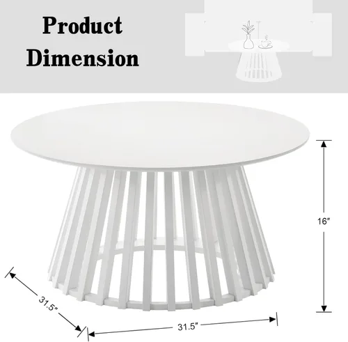 Miniatura 2 de DUOMAY Moderna mesa de centro redonda de madera maciza con base geométrica, mesa central de madera resistente para sala de estar, salón, oficina