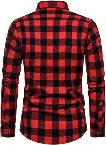 Miniatura 3 de Vifucz Camisetas para hombres Botones Abajo Tops a Cuadros Cuello Alto Manga Larga Camisetas Casuales Túnica Ropa