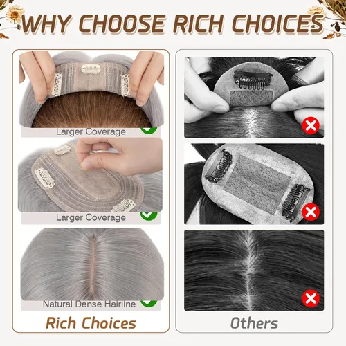 Miniatura 19 de Rich Choices Pelucas con topper de cabello para mujeres, cabello humano real 100% Remy, sin flequillo, para mujeres con adelgazamiento en la parte