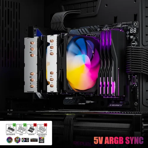 Miniatura 6 de upHere D6SEC Enfriador de aire de CPU de doble torre con tubos de calor de cobre de 6mm x 6 y ventiladores PWM ARGB de 5V de 120mm