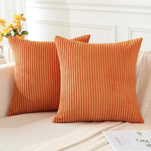 Miniatura 3 de OTOSTAR Juego de 2 fundas de almohada decorativas de pana suave, a rayas, para decoración del hogar, para sofá, cama, sala de estar, 22 x 22 Naranja